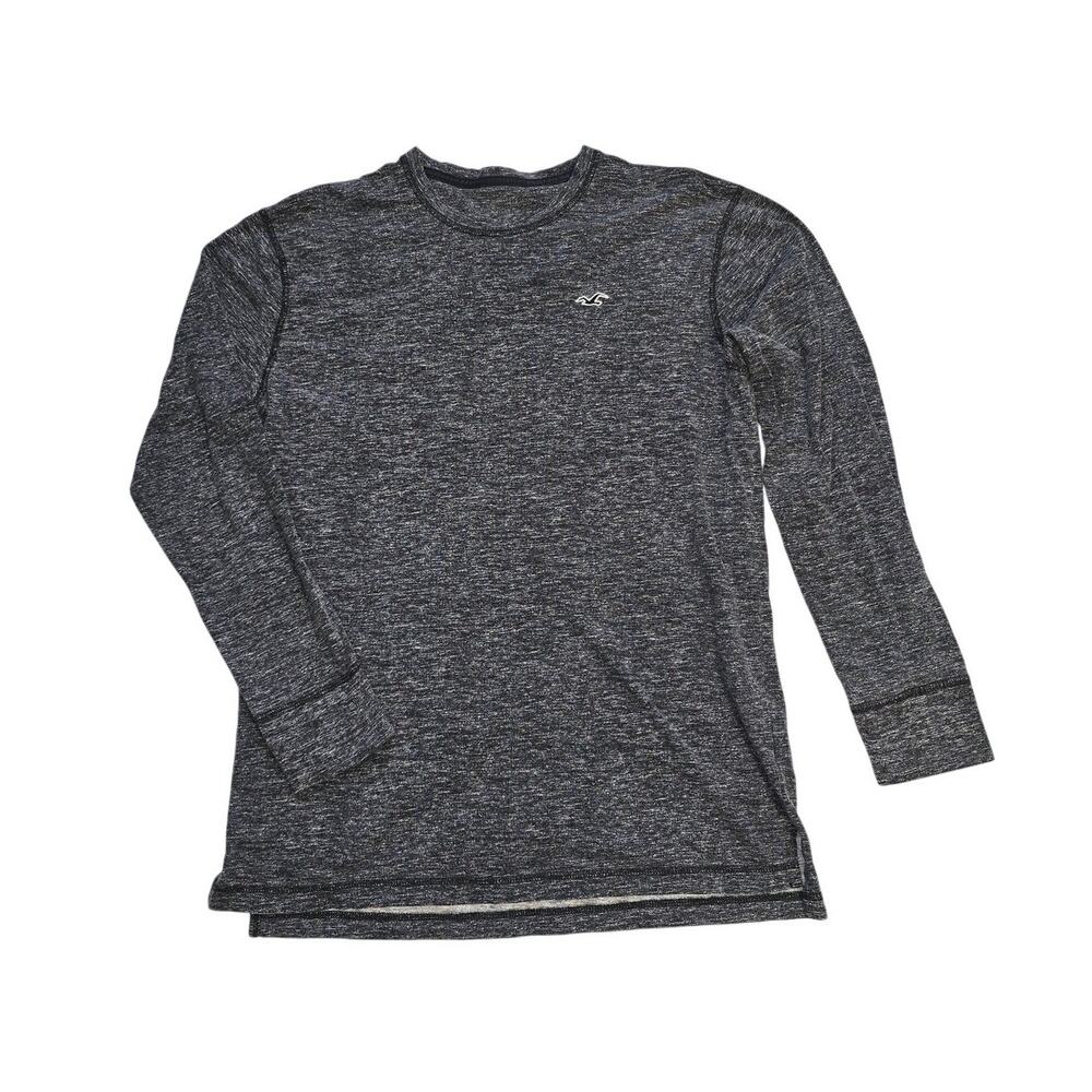 Hollister Mens Medium Gray Heather Long Sleeve Crewneck T Shirt Logo Cotton
